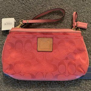 Coach coral pink signature C wristlet clutch NWT